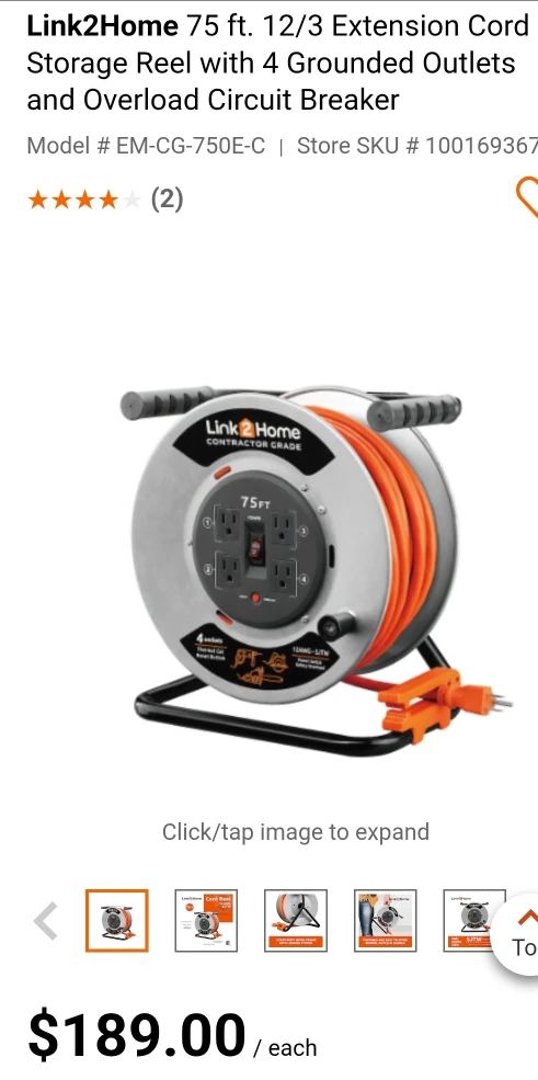 Link2Home 75ft Extension Cord Reel - photo 2