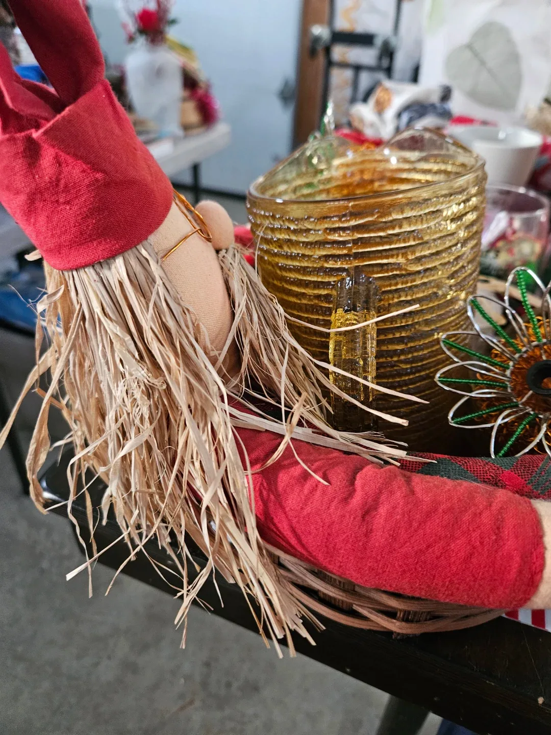Basket filled with vintage jug, candle gilder, candle image indicator(5)