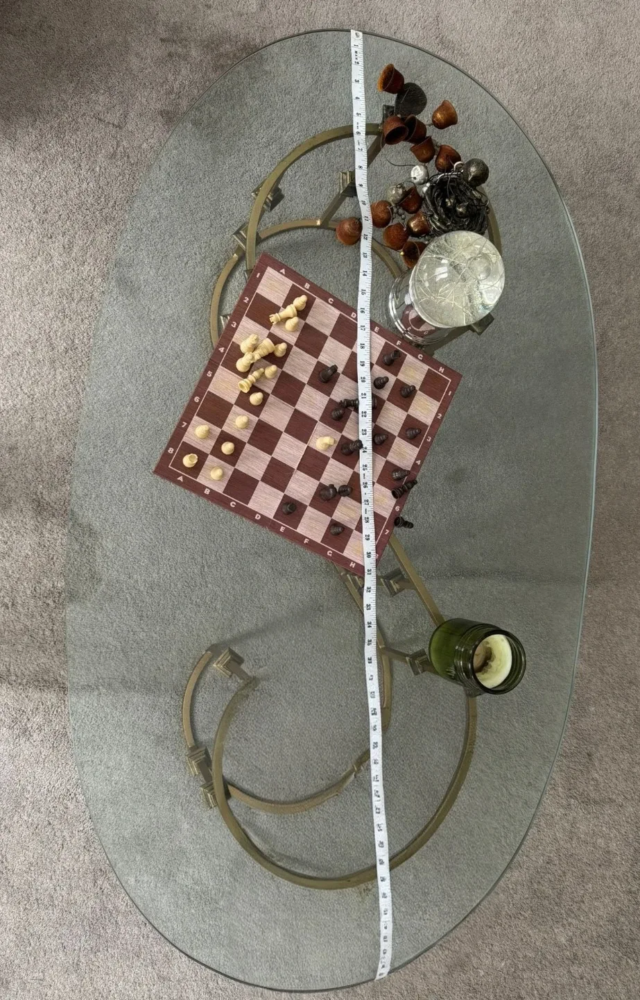 Oval Glass Coffee Table with Gold Metal Base