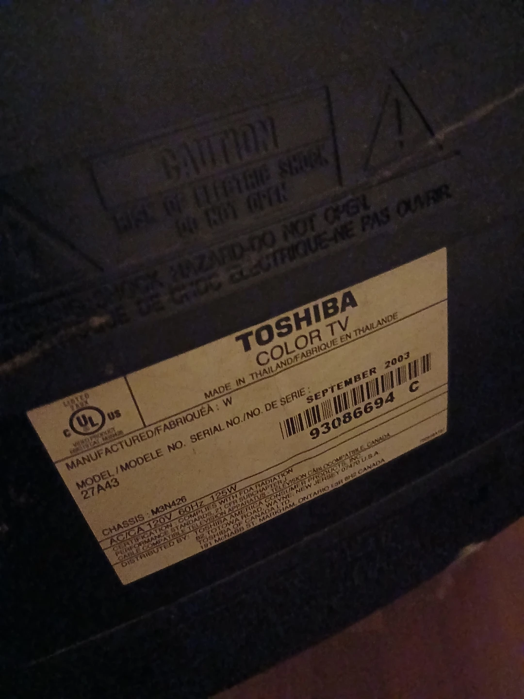 Toshiba 27A43 Colour TV - September 2003