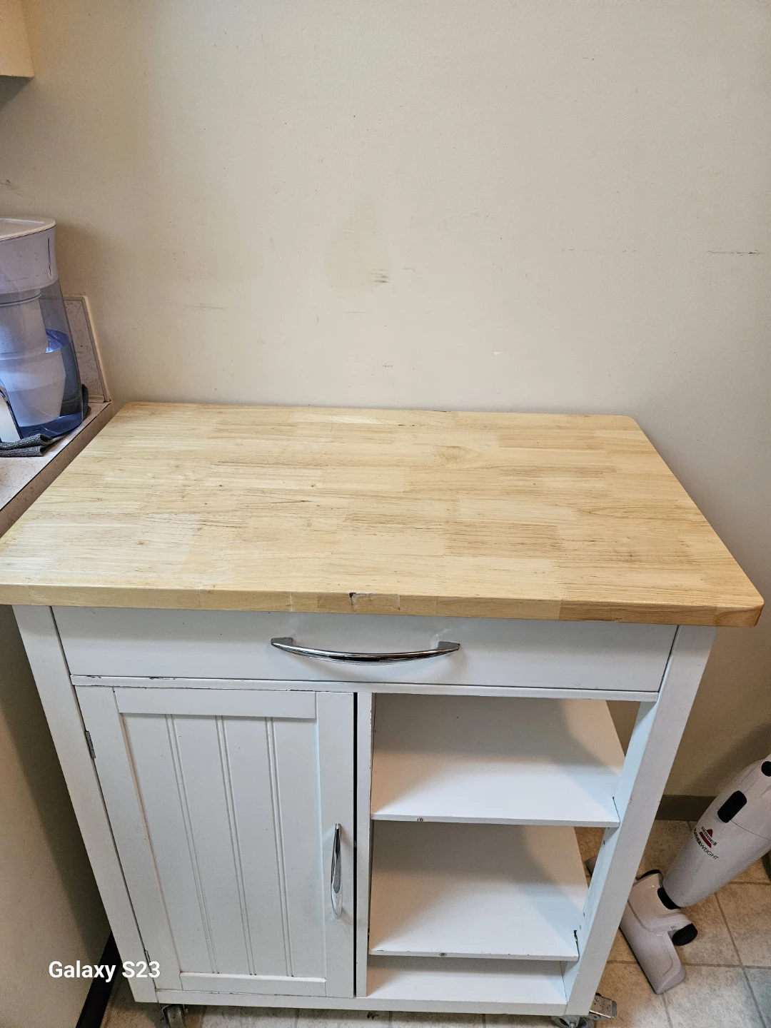 White Kitchen Cart with Wood Top - photo 3