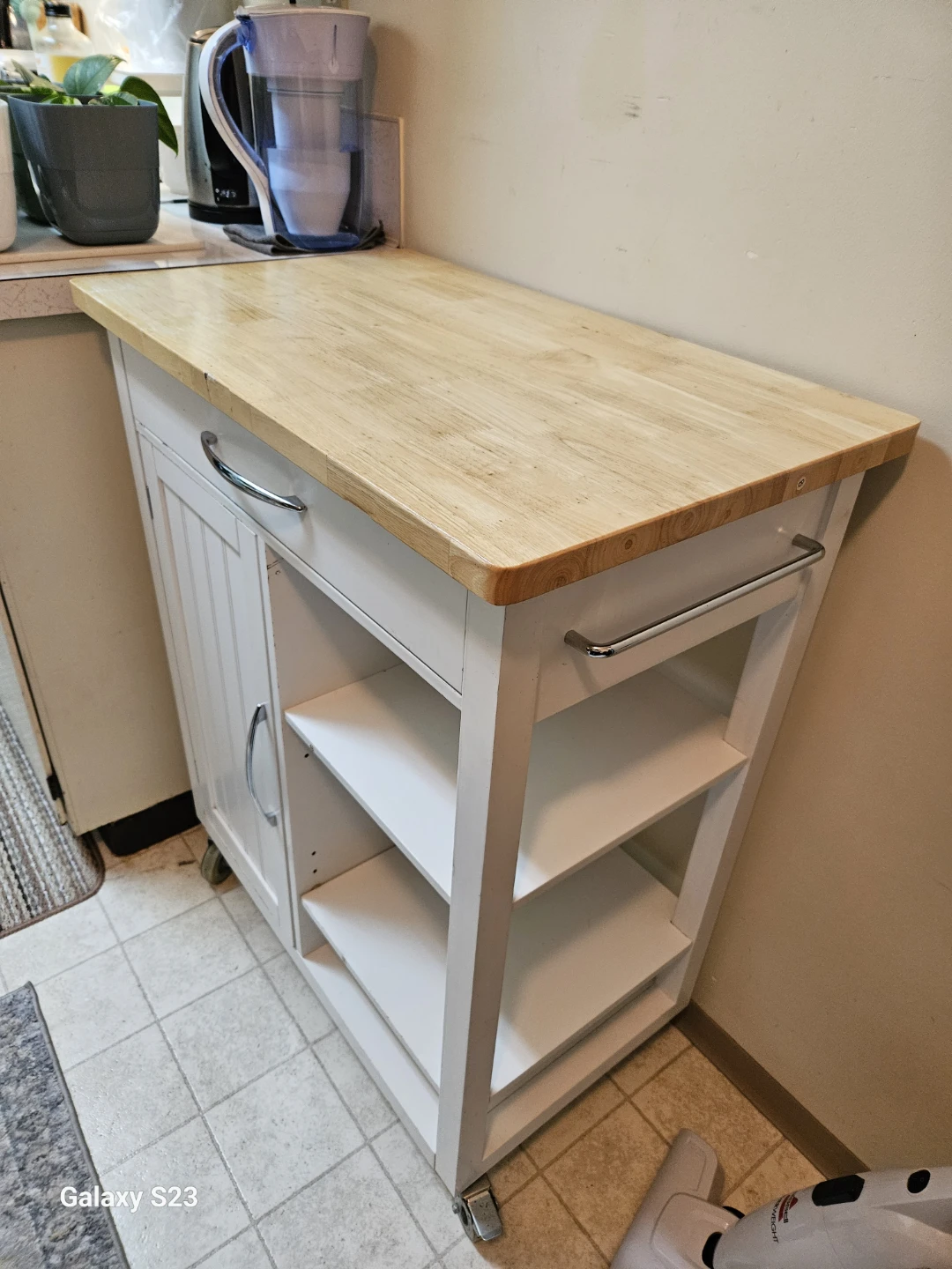 White Kitchen Cart with Wood Top - photo 5