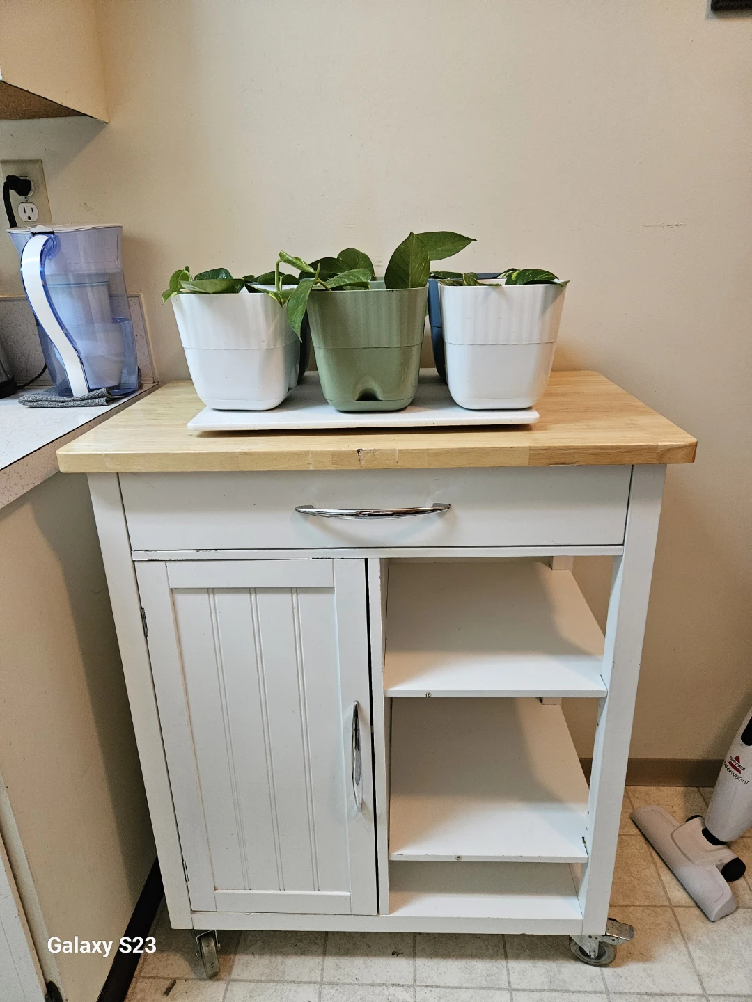 White Kitchen Cart with Wood Top - photo 4