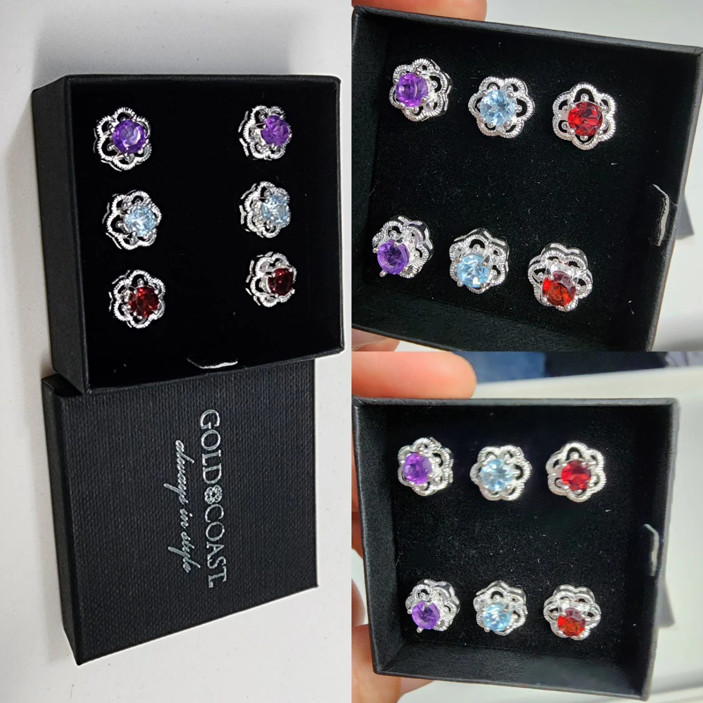 Gold Coast Earrings Set - Purple, Blue, Red