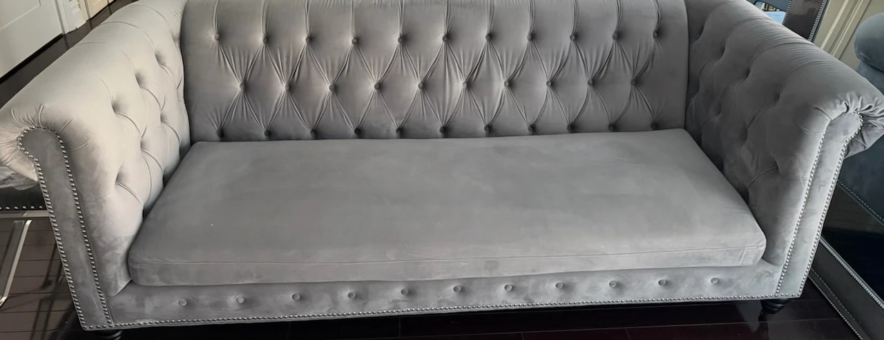 Gray Chesterfield Style Sofa - 89.6"W - photo 2