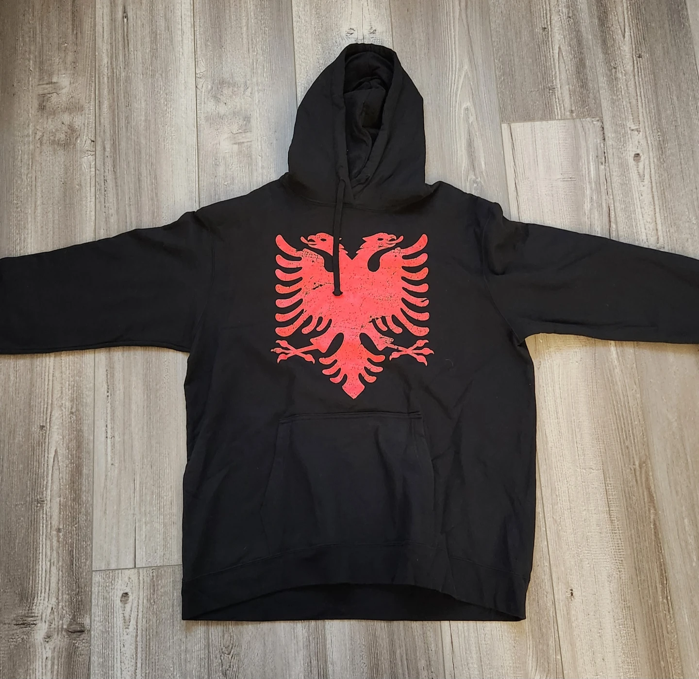 Black Hoodie with Red Eagle Design