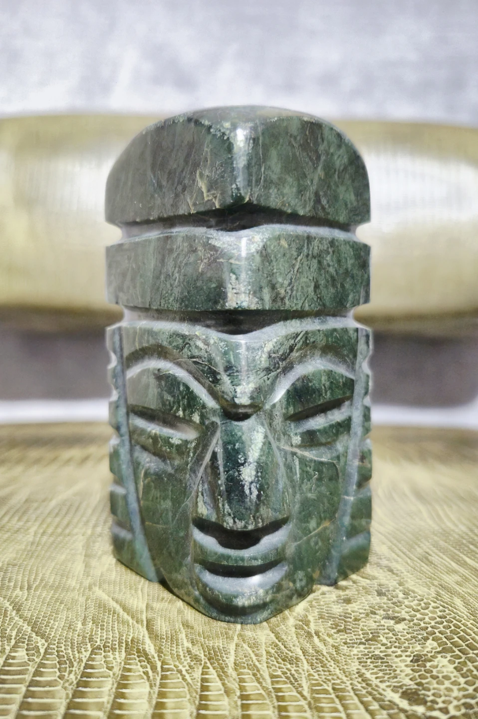 Green Serpentine Carved Maiyan Statue