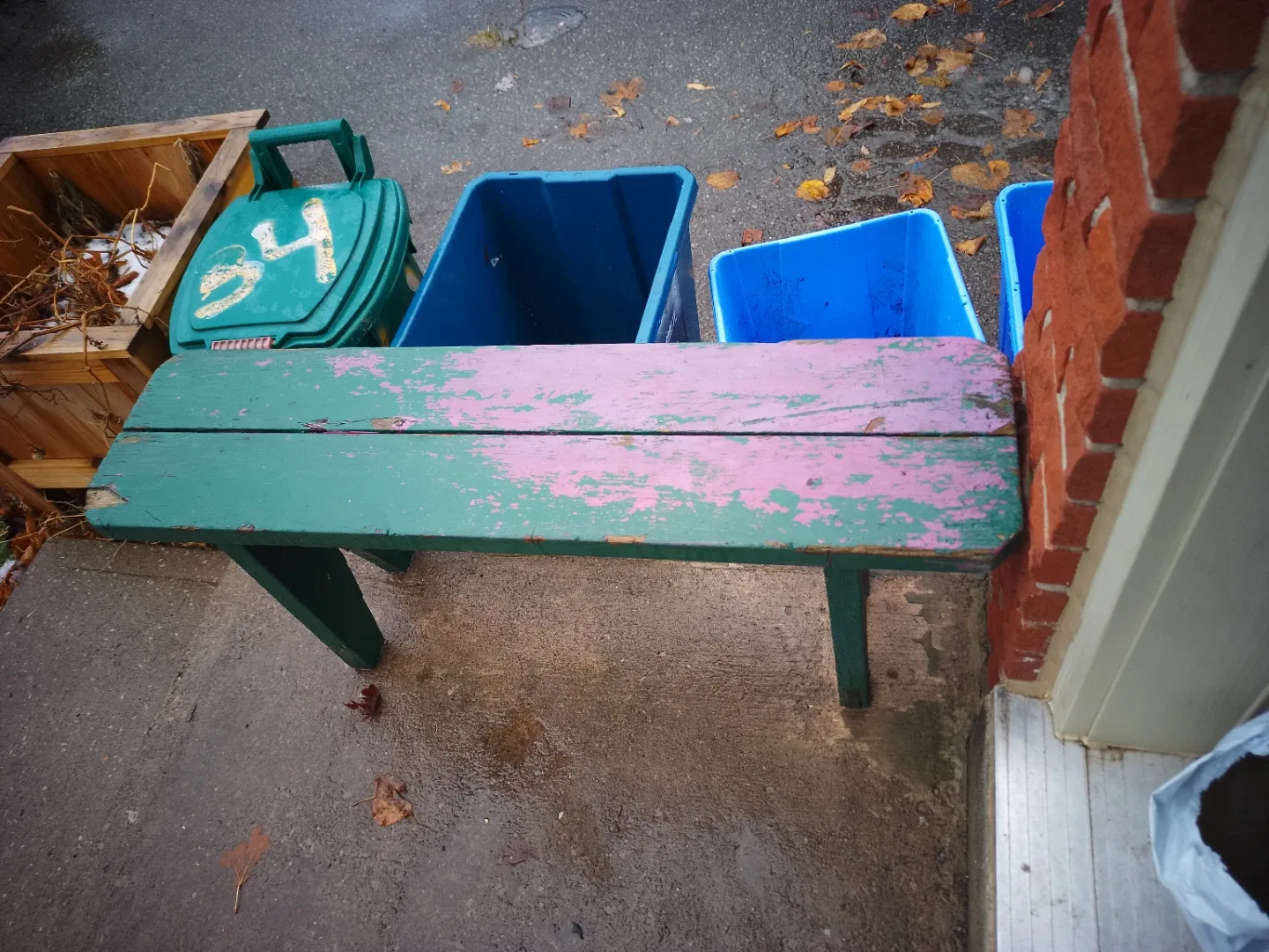 Wooden Bench - Green & Pink