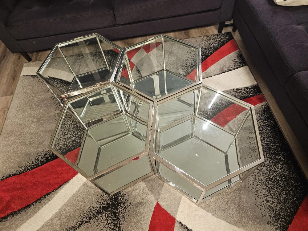 Hexagonal Mirrored Accent Tables - Set of 4