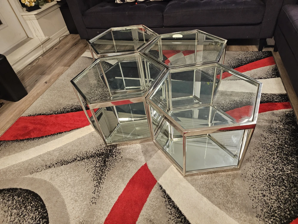 Hexagonal Mirrored Accent Tables - Set of 4 - photo 2