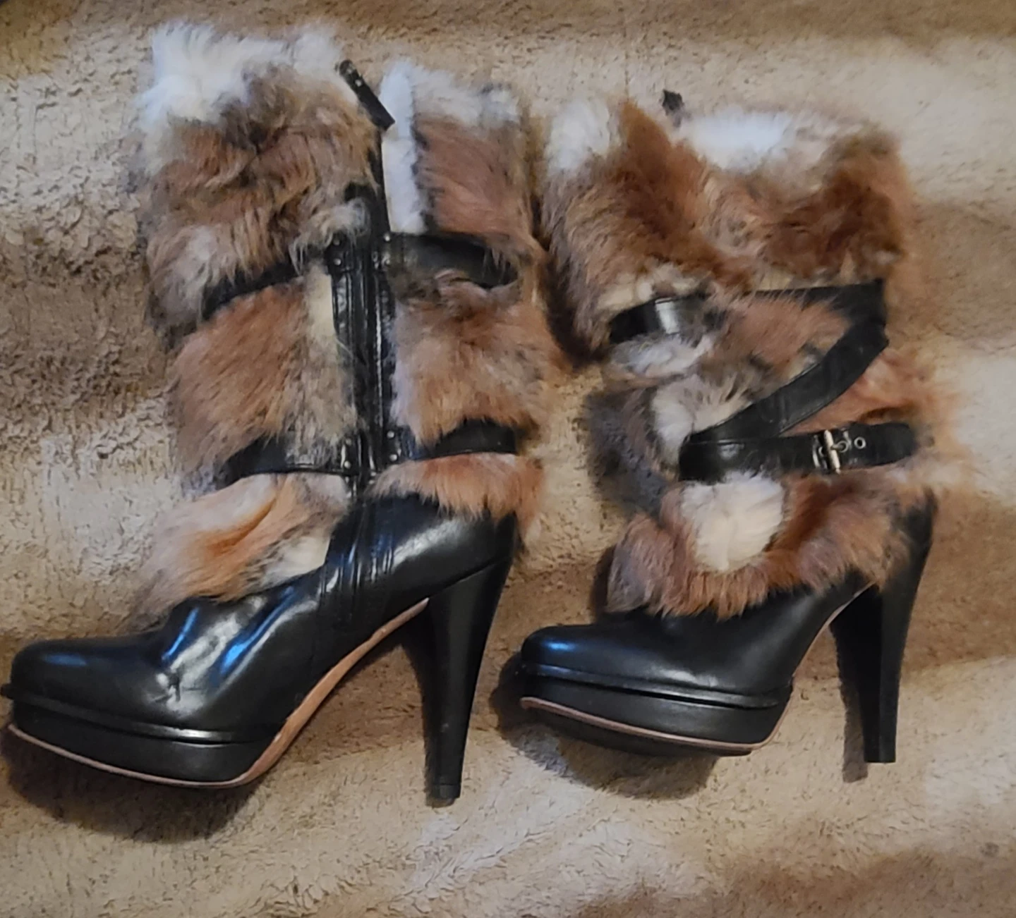 UGG Black Leather & Fur Heeled Boots #Cleanout