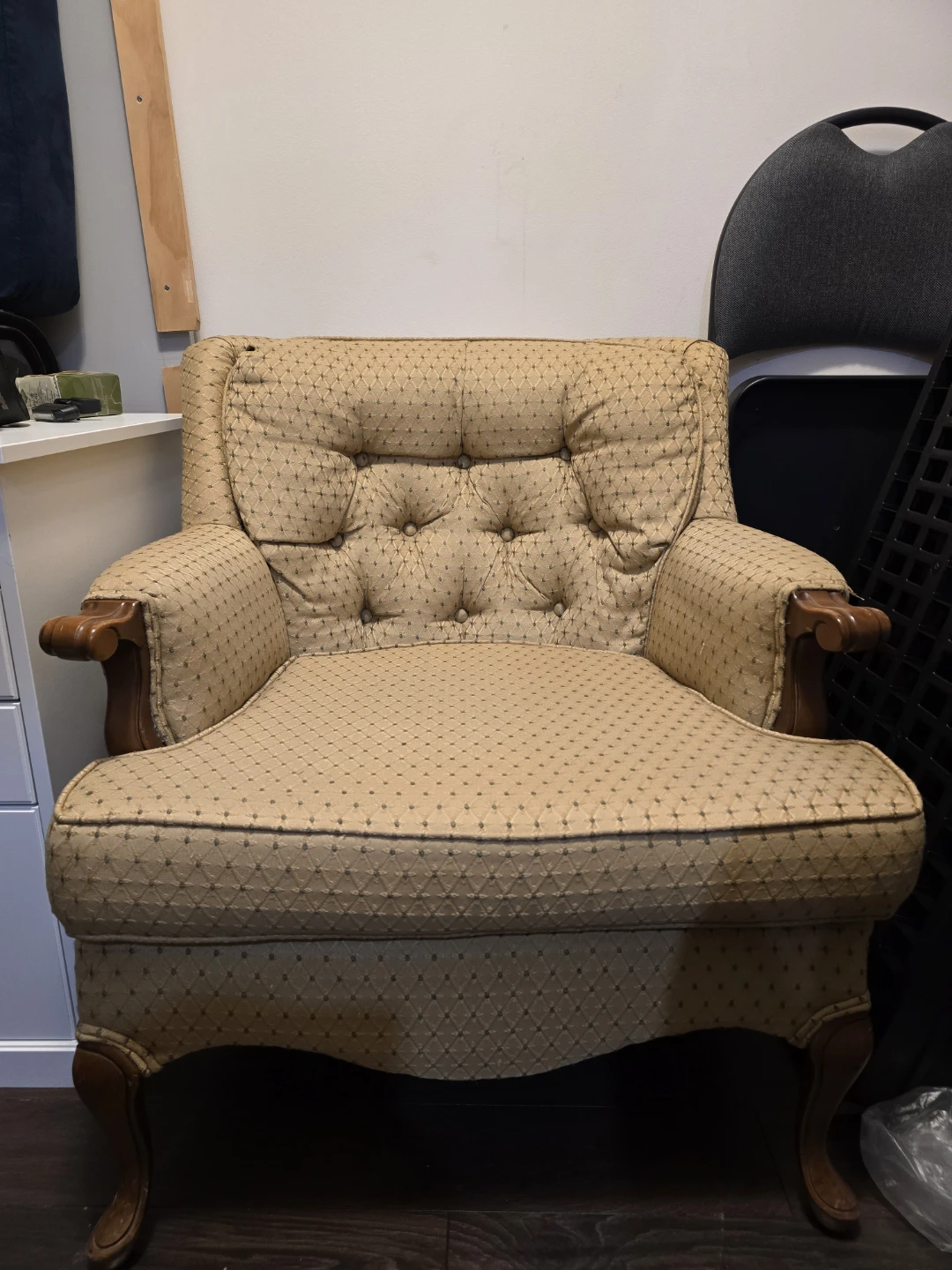 Vintage Armchair - Beige Patterned Fabric - photo 2