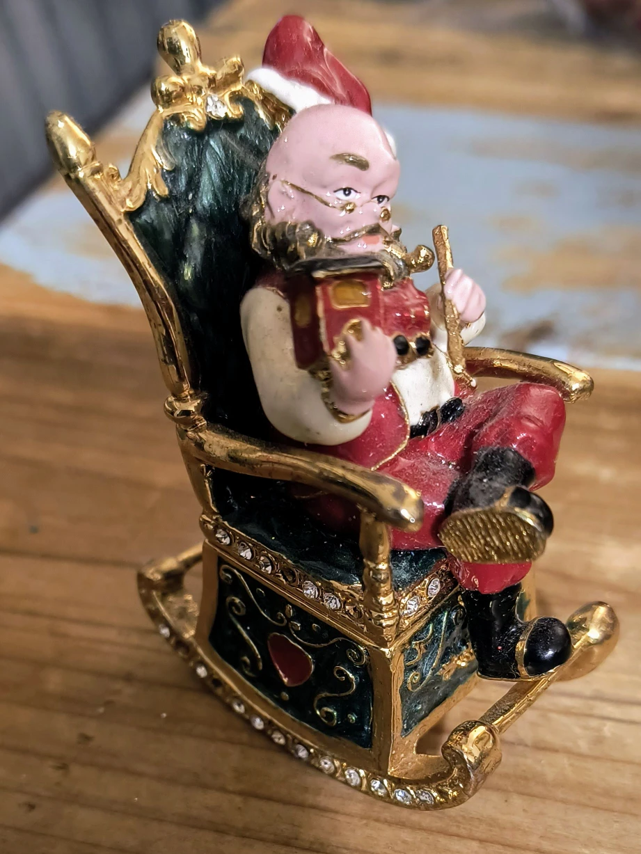 Jeweled Enameled Pewter Santa Claus Hinged Trinket Jewellry Box - photo 2
