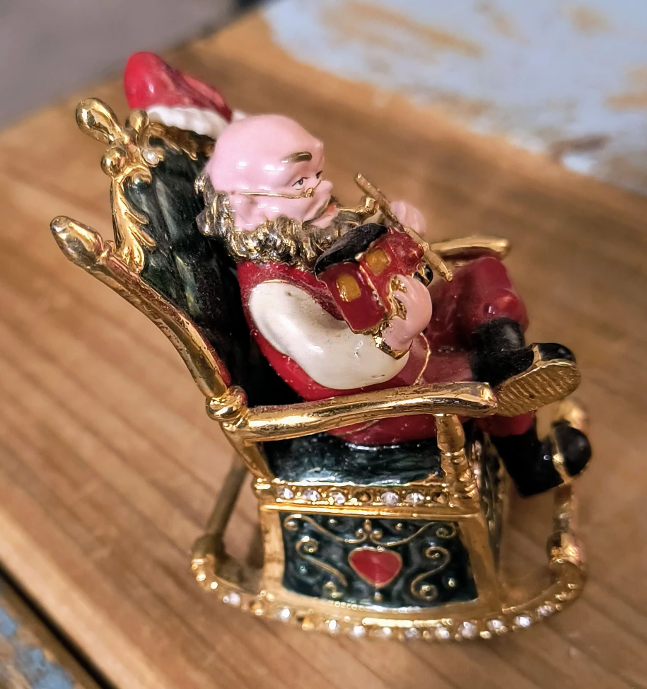 Jeweled Enameled Pewter Santa Claus Hinged Trinket Jewellry Box - photo 3