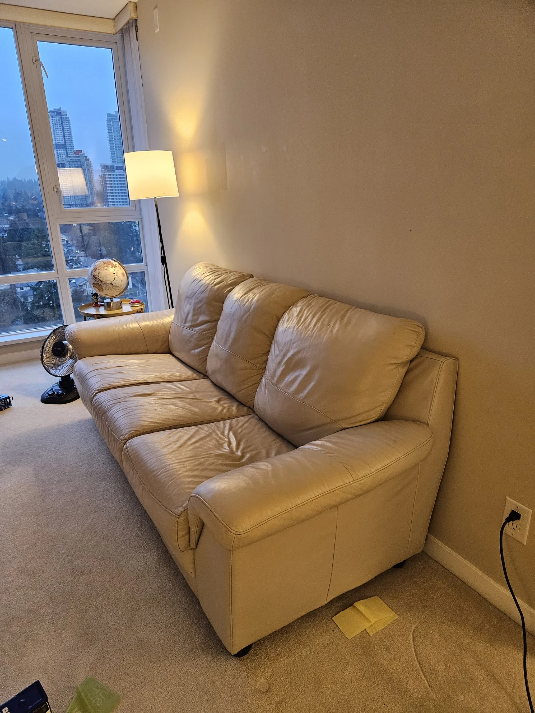 Cream Leather Sofa - photo 2