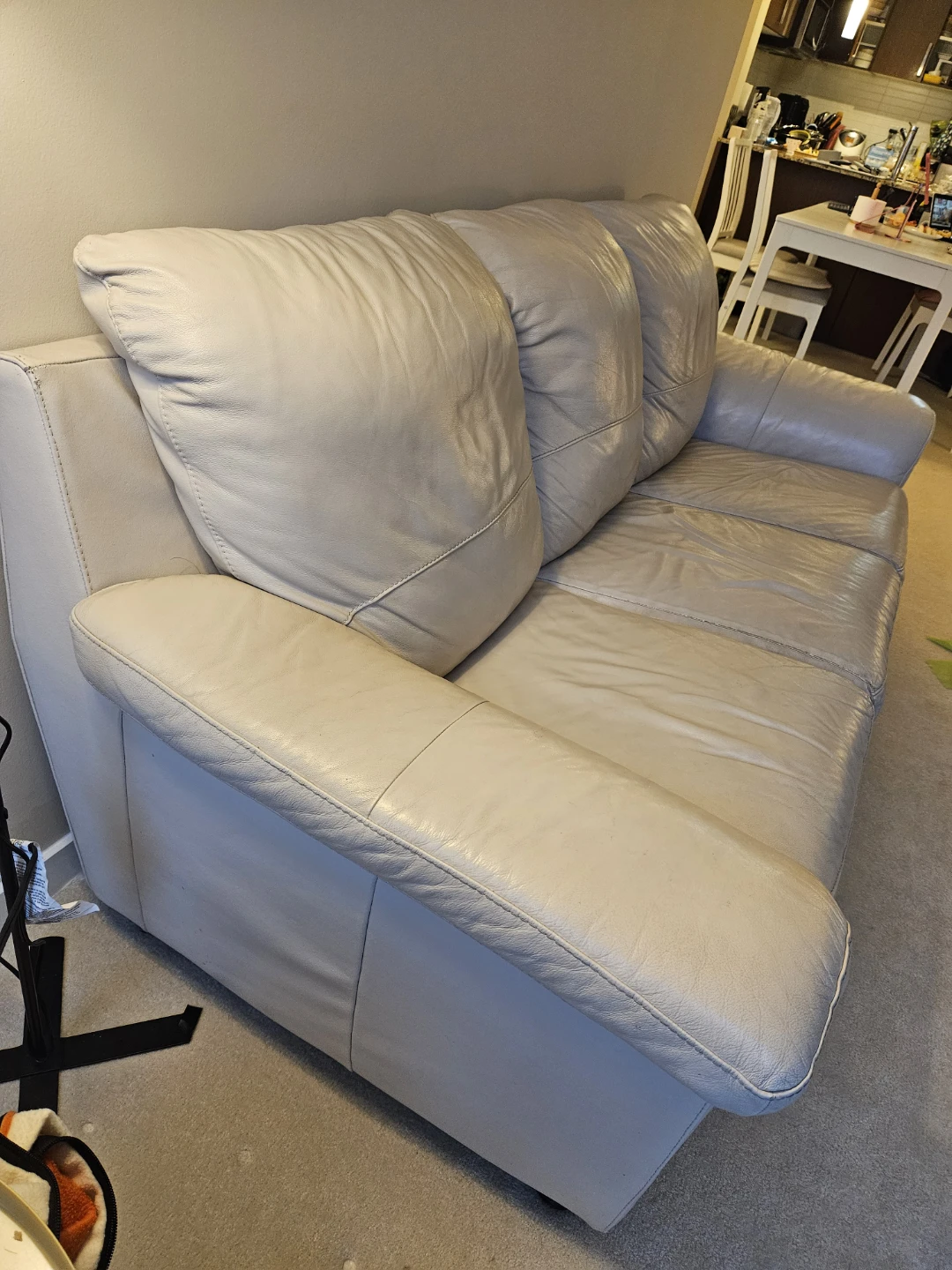 Cream Leather Sofa - photo 3