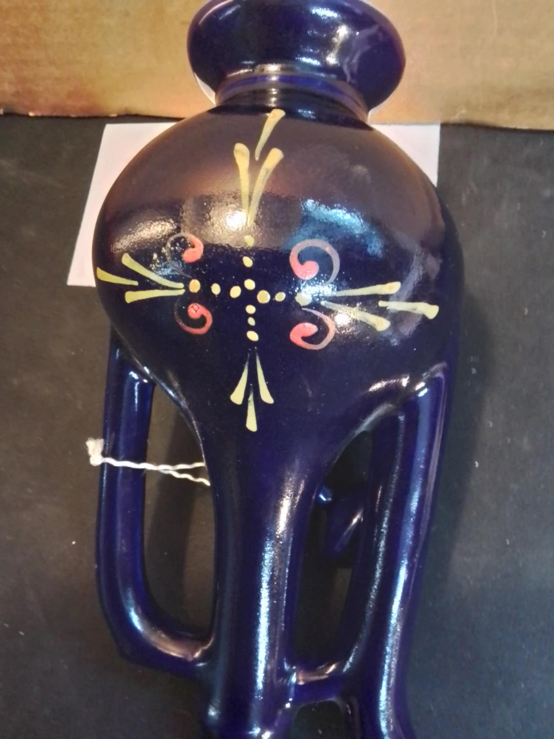 Vintage Cobalt Blue Ceramic Jug With Lid Hand Painted USSR - photo 4