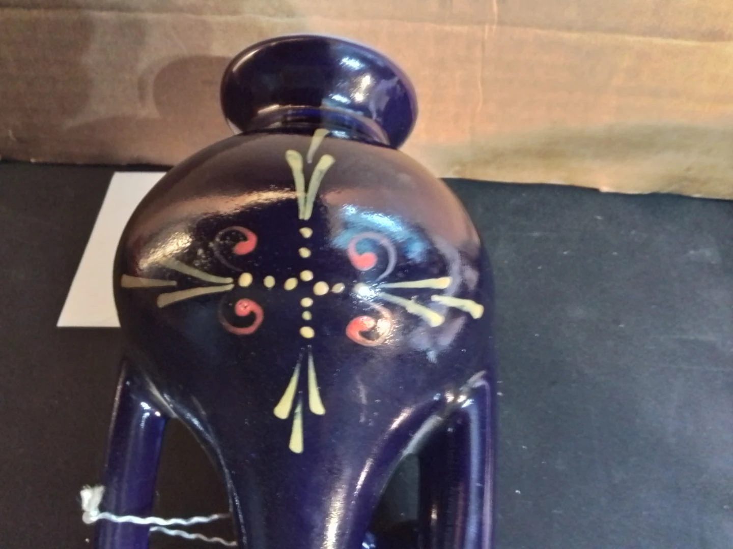 Vintage Cobalt Blue Ceramic Jug With Lid Hand Painted USSR - photo 5