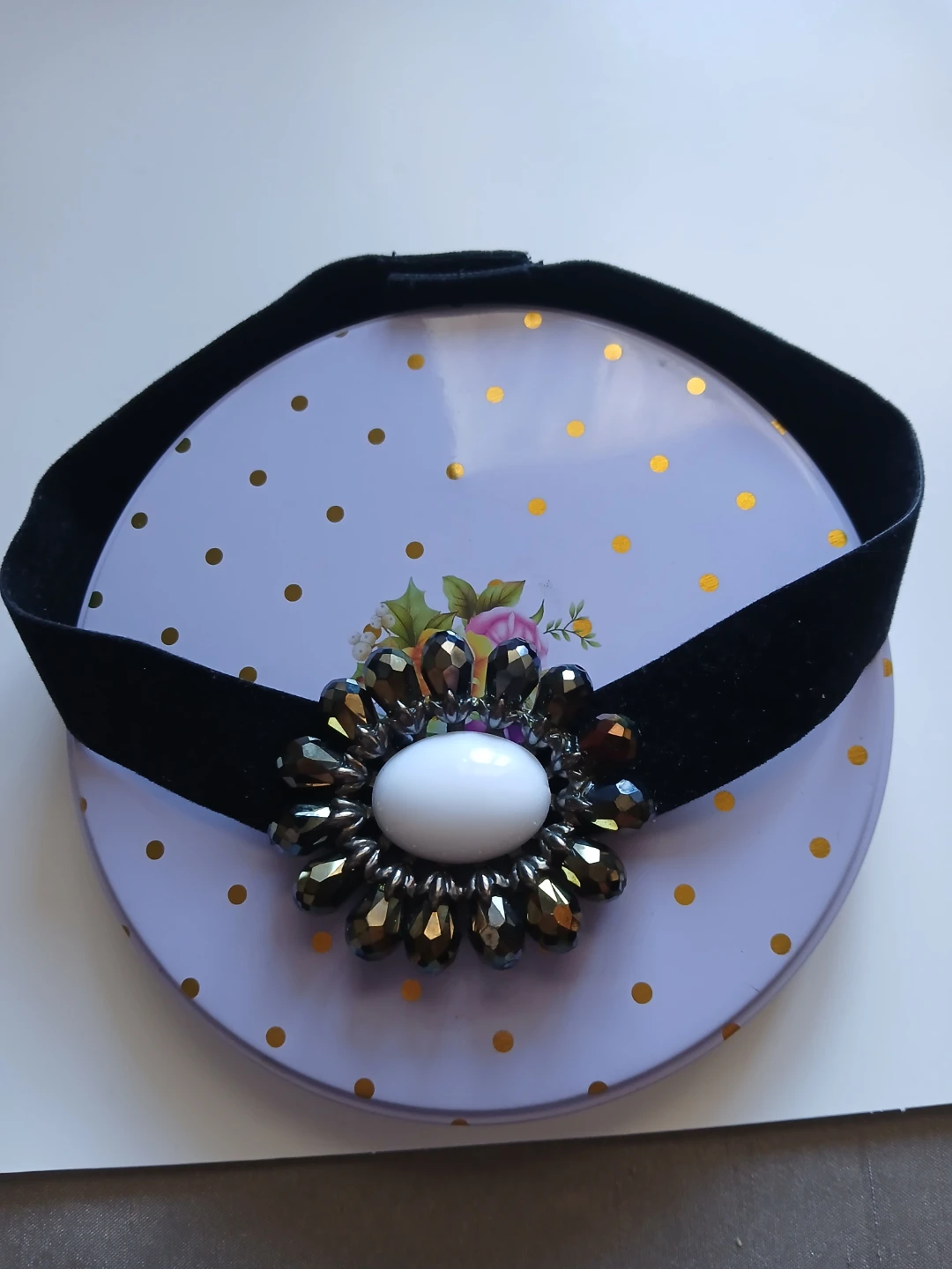 Black Velvet Choker with Beaded Flower
