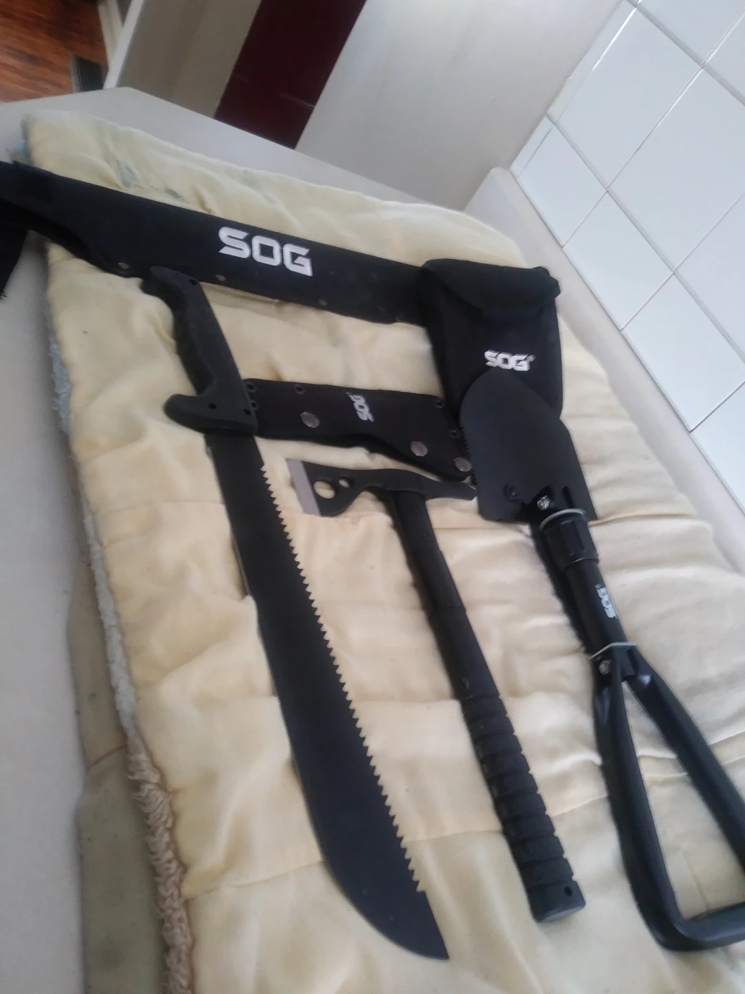 SOG Survival Knife, Axe, and Shovel Set