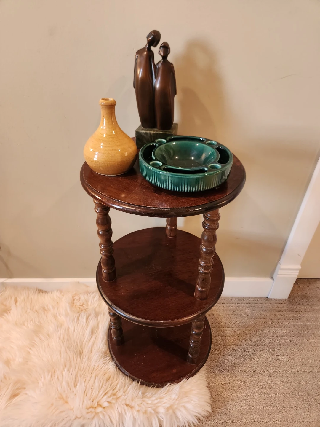 Dark Wood 3-Tier solid wood Round spindle leg Side Table - photo 3