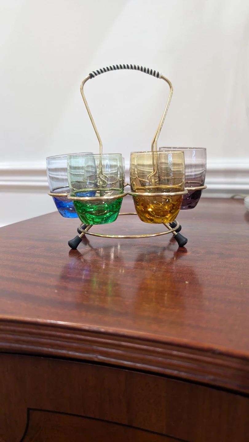MCM Shot Glasses with brass Carrier Set from 1950s