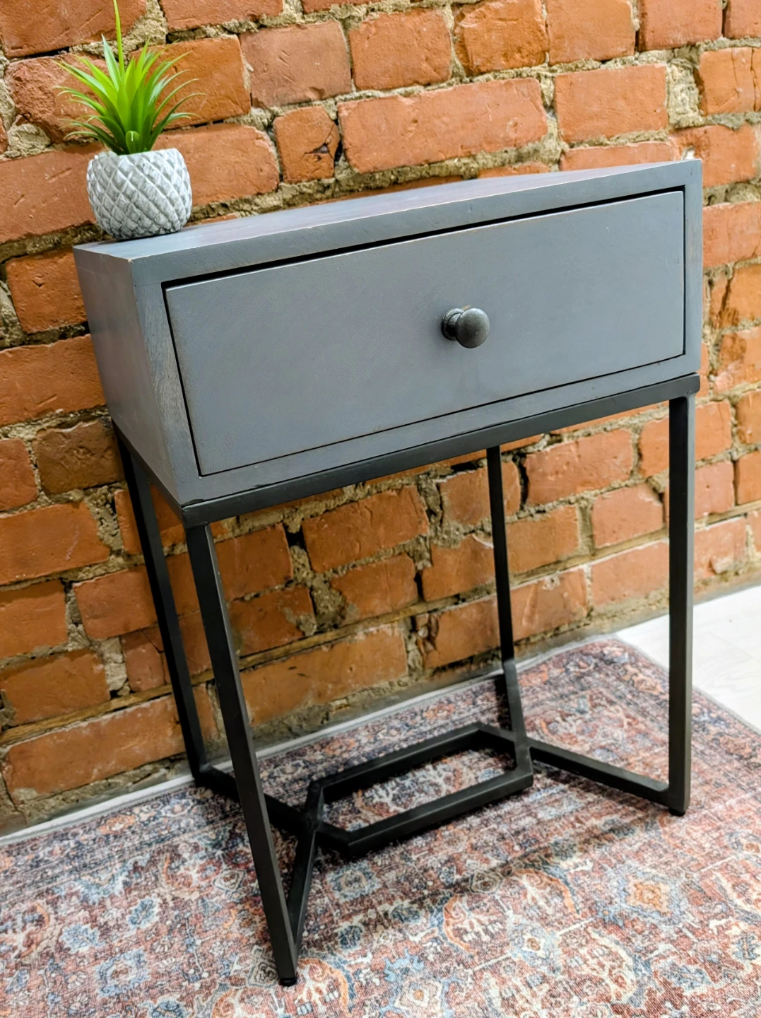 Grey Nightstand with Drawer - photo 2