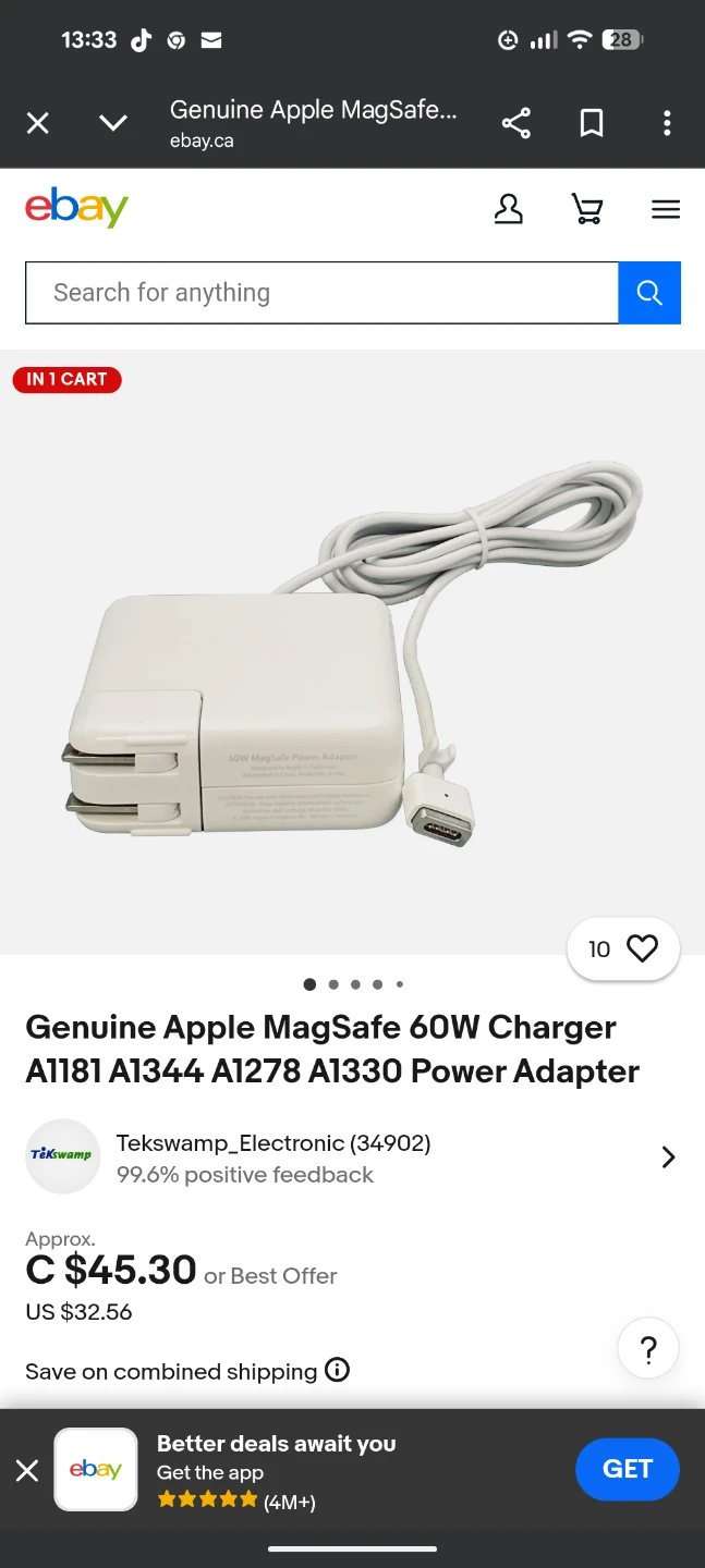 Apple 60W MagSafe Power Adapter A1184 (T-Tip) - photo 5
