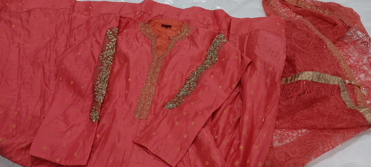 Orange slit dress with stretchable pjami with Dupatta