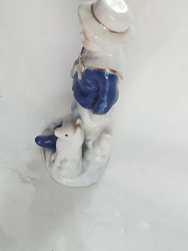 Vintage Blue White Porcelain Boy In Sailor Suit With Dog - photo 3