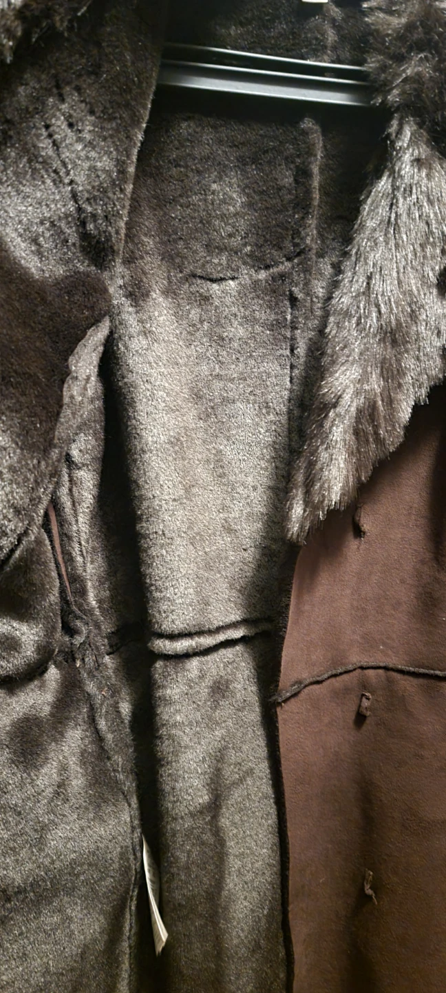 Brown Faux Fur Trimmed Suede Jacket with Belt