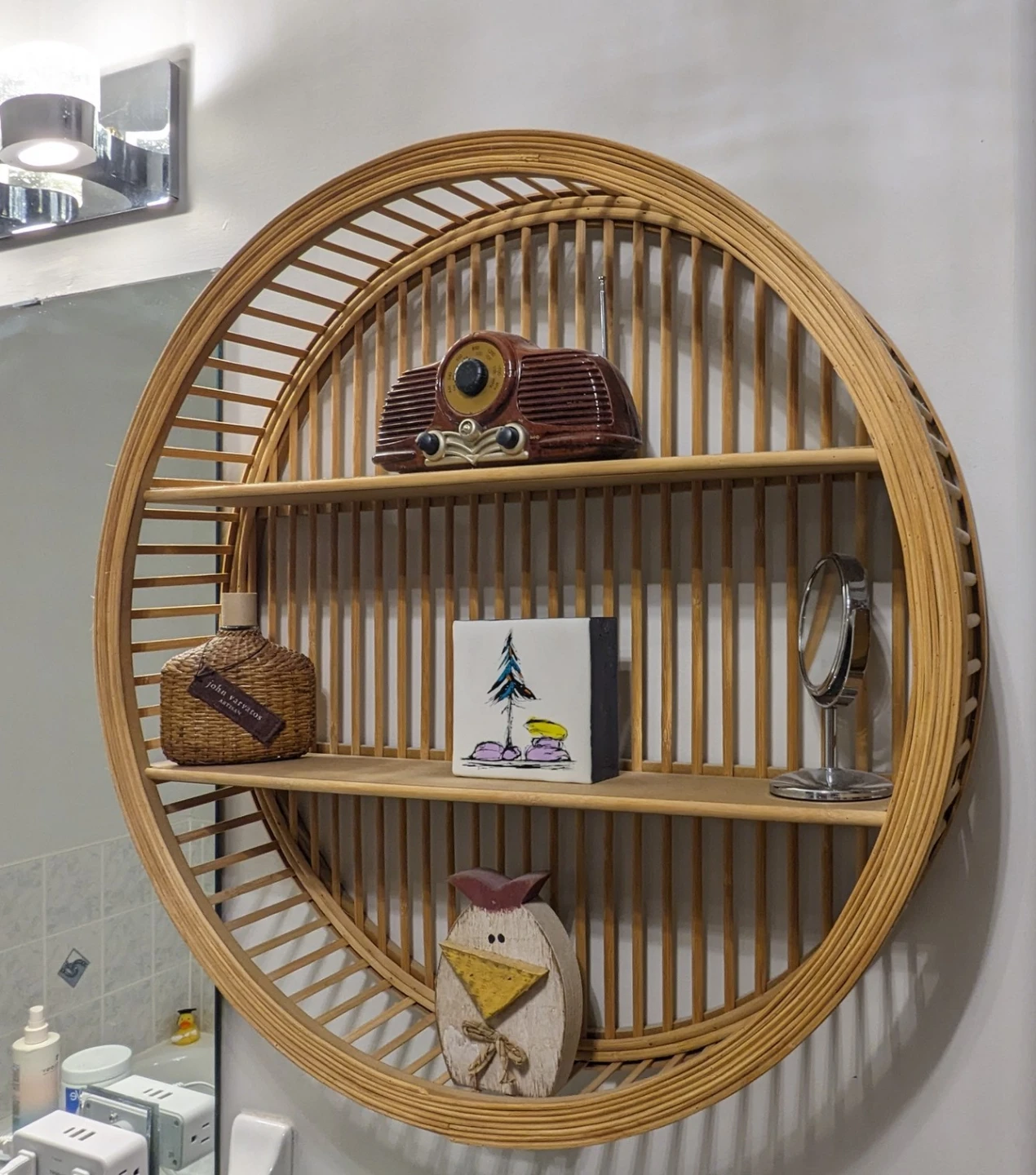 Wooden Rattan Round Wall Shelf - photo 3