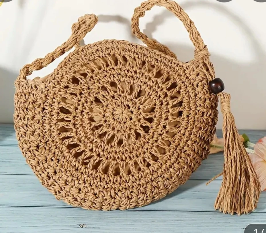 Straw Circle Bag with Tassel