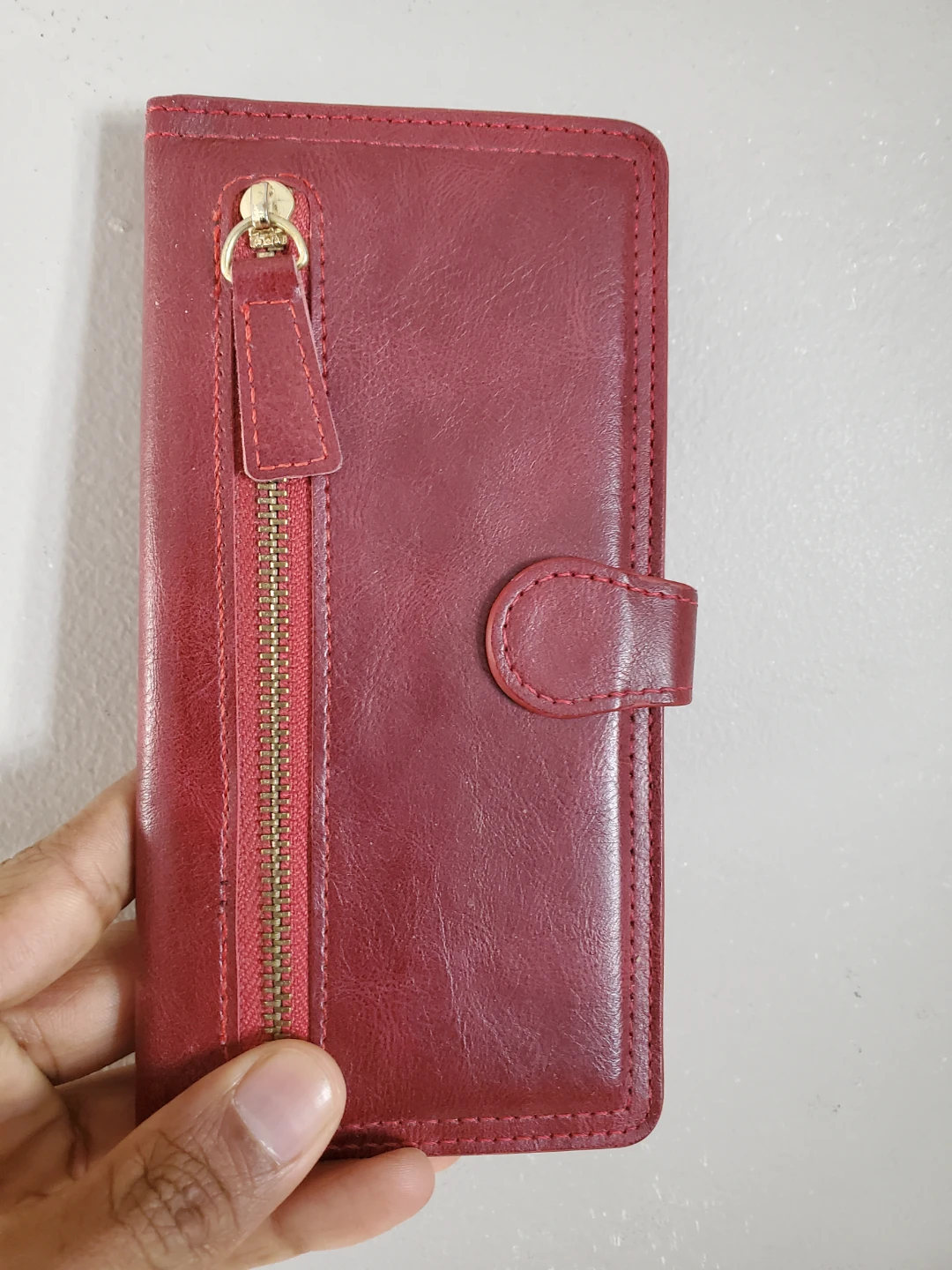 Red Faux Leather Wallet Case with Zipper