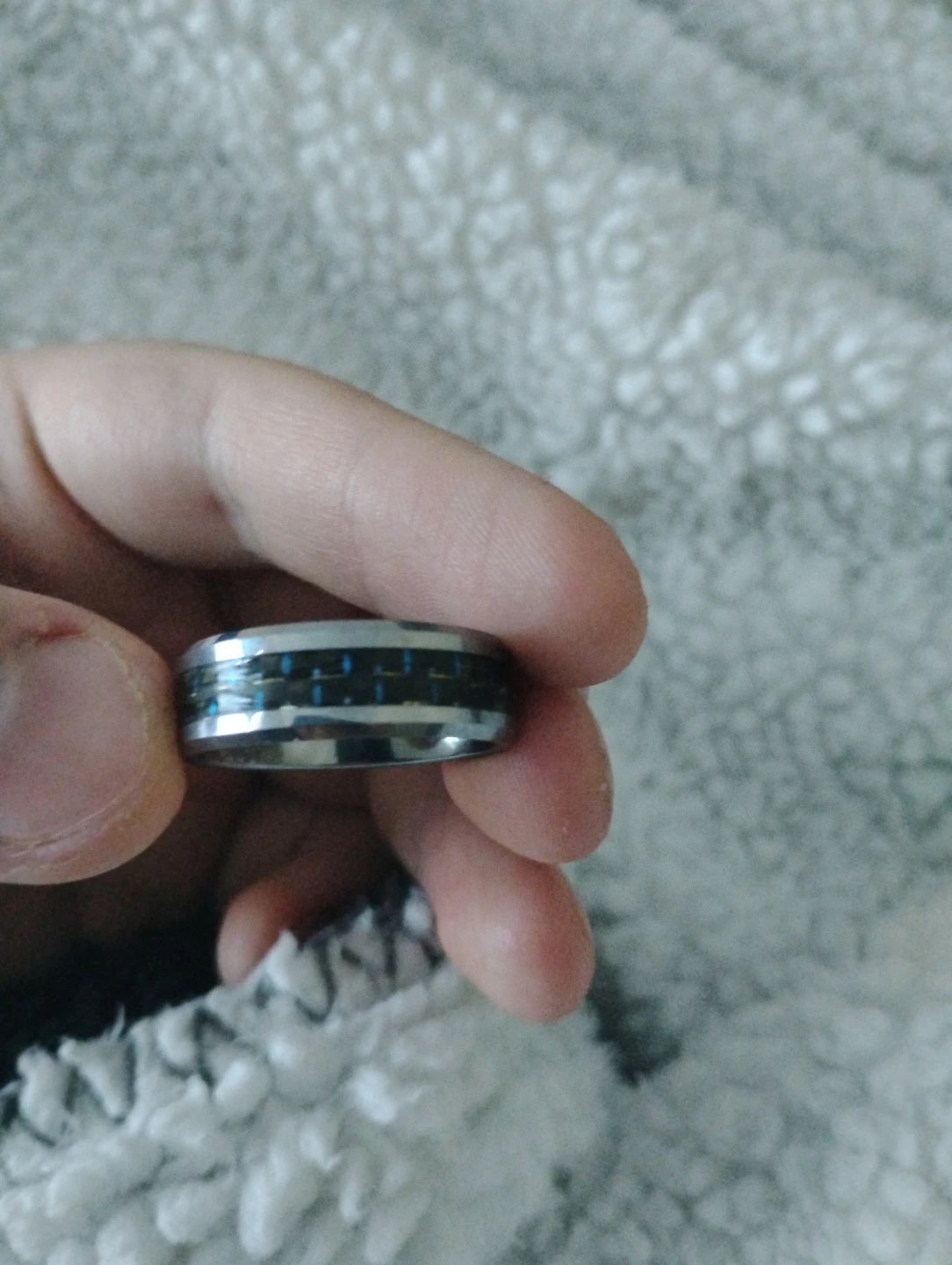 Tungsten Men's Ring with Blue Inlay