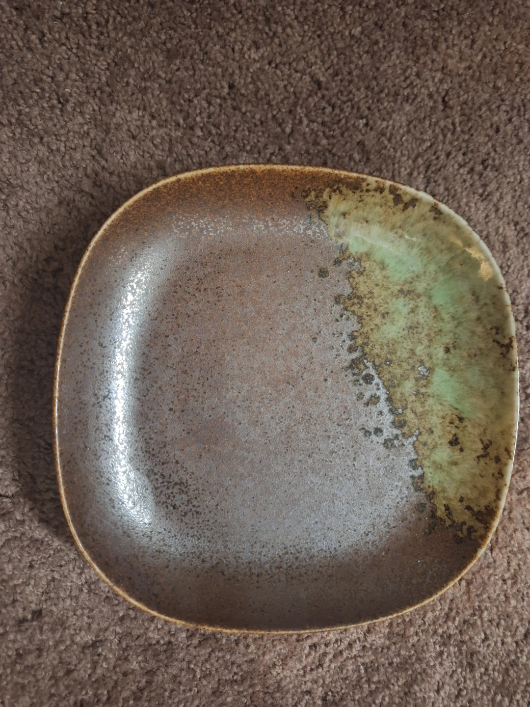 Four Rustic Brown & Green Square Plates