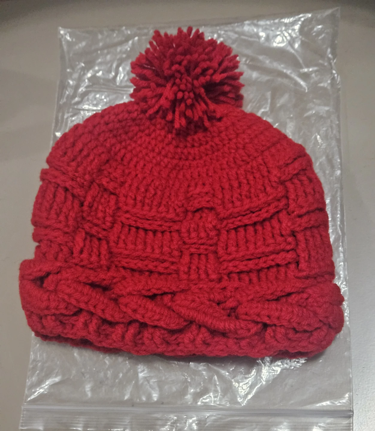 Red Knit Pom Pom Beanie Hat