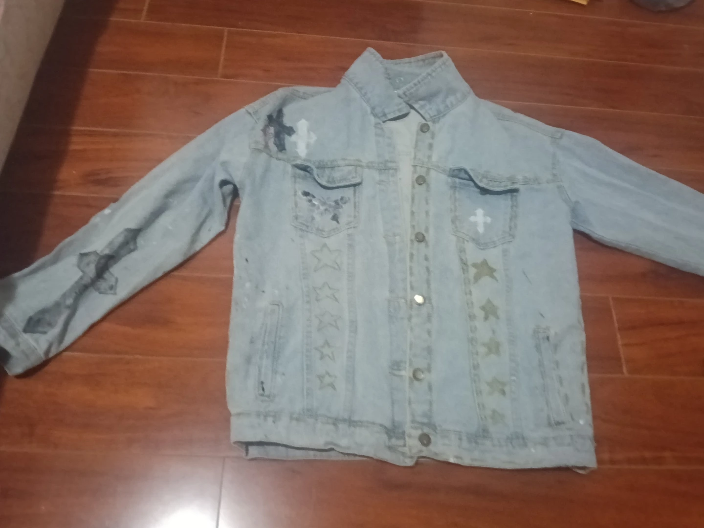 Denim Jacket with Cross Design