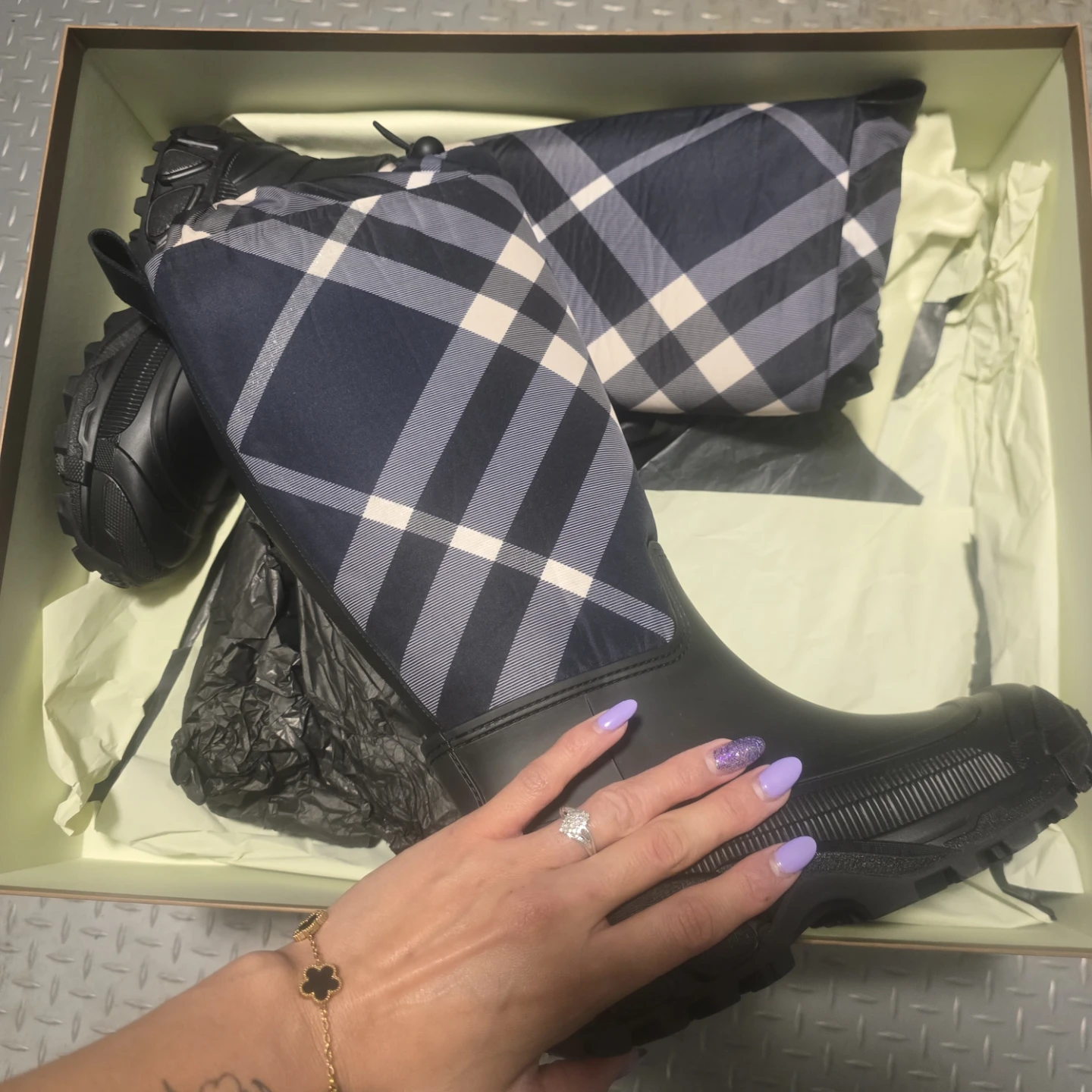 Burberry Black Rubber Boots with Nova Check Lining