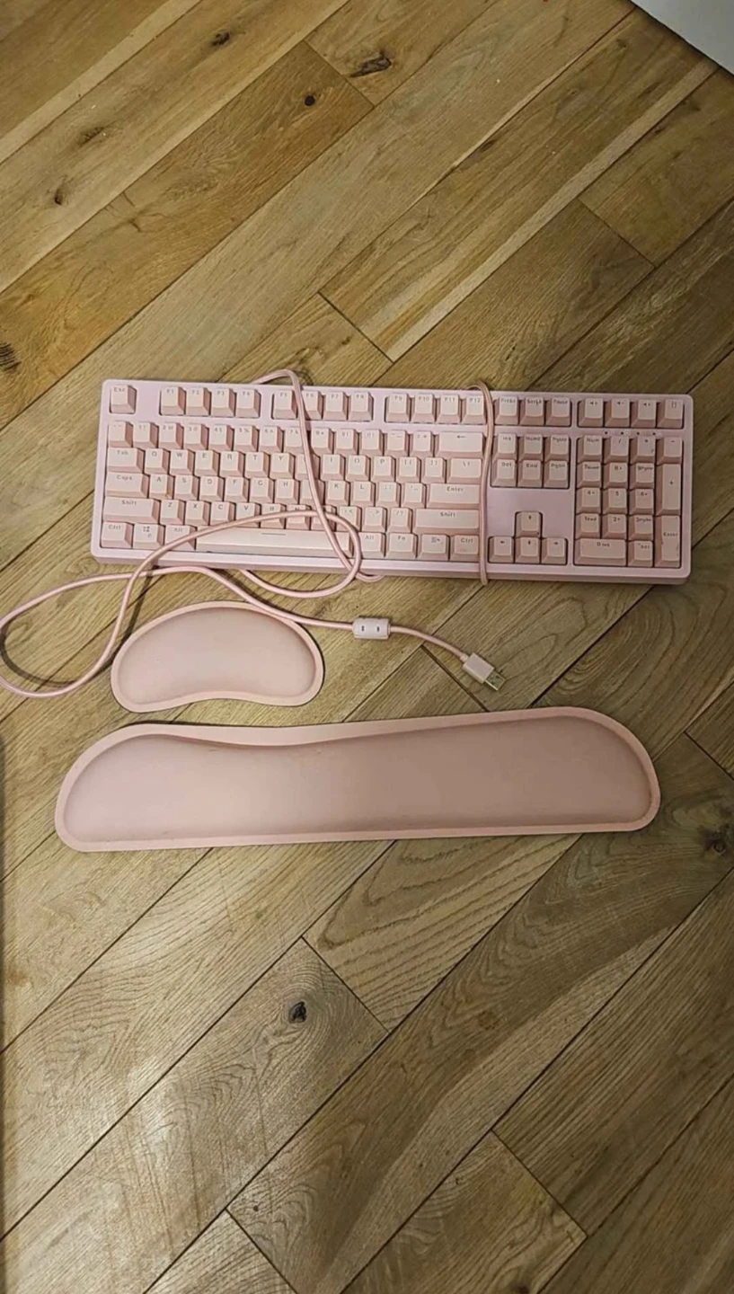 Pink Mechanical Keyboard with Wrist Rest