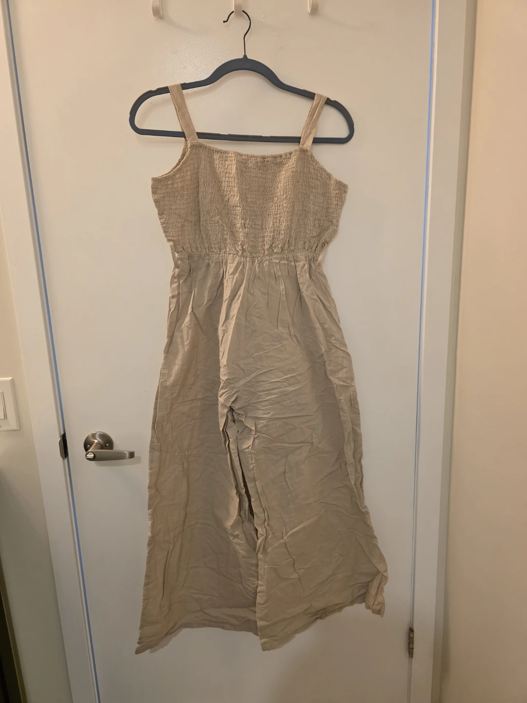Women's Beige Smocked Jumpsuit Small