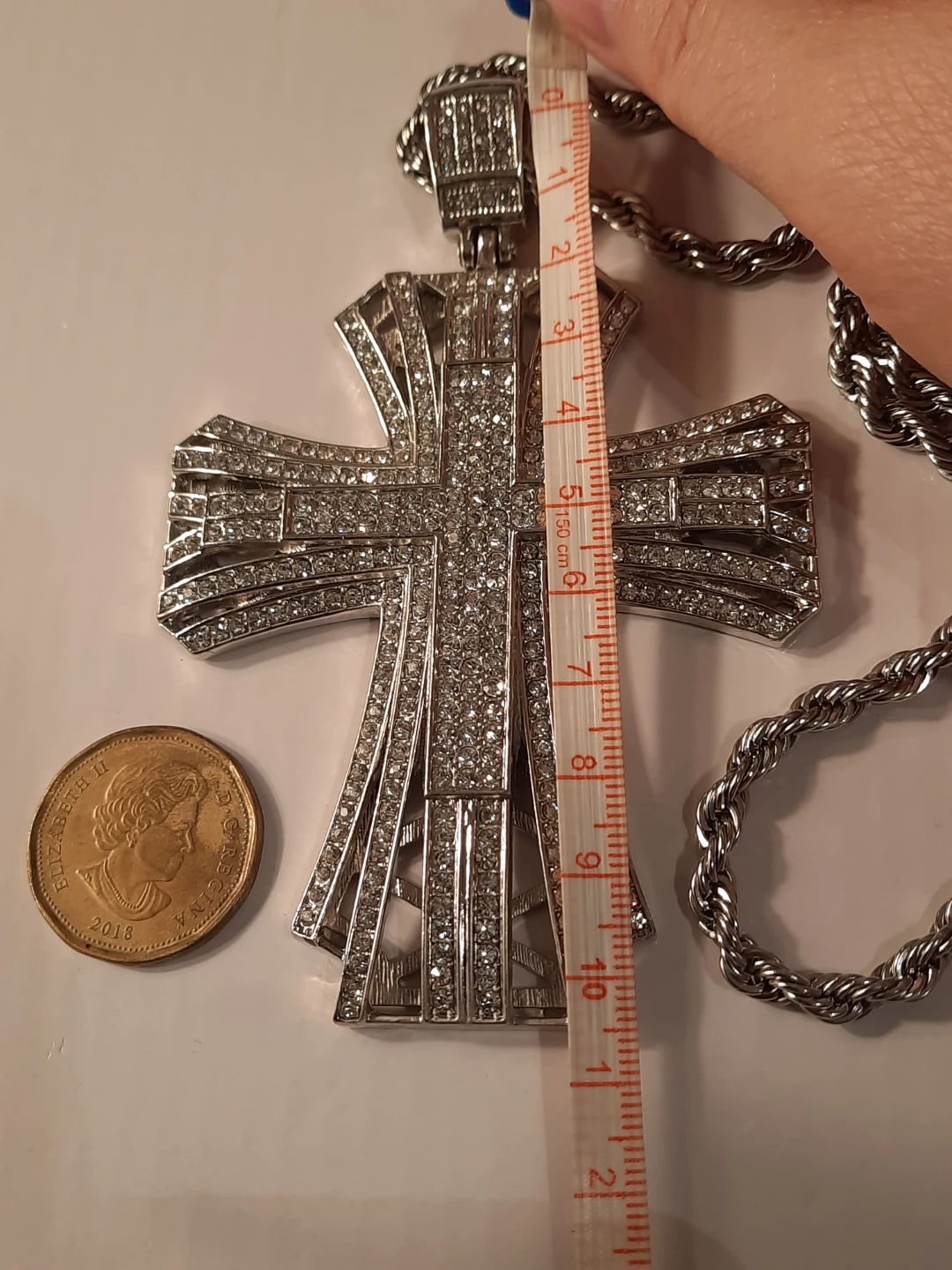 Silver Cross Pendant Necklace with Rhinestones - photo 3