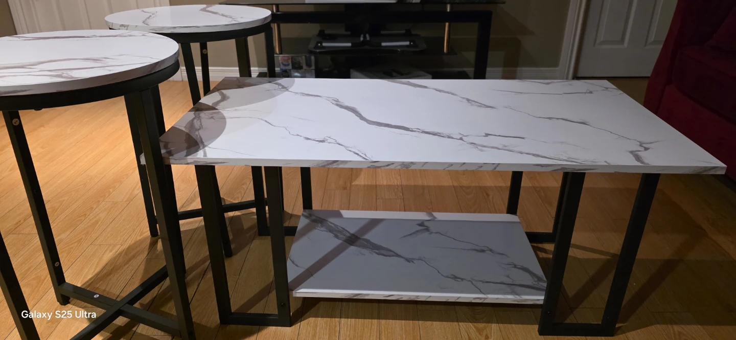 Marble-look Coffee Table with 2 Side Tables