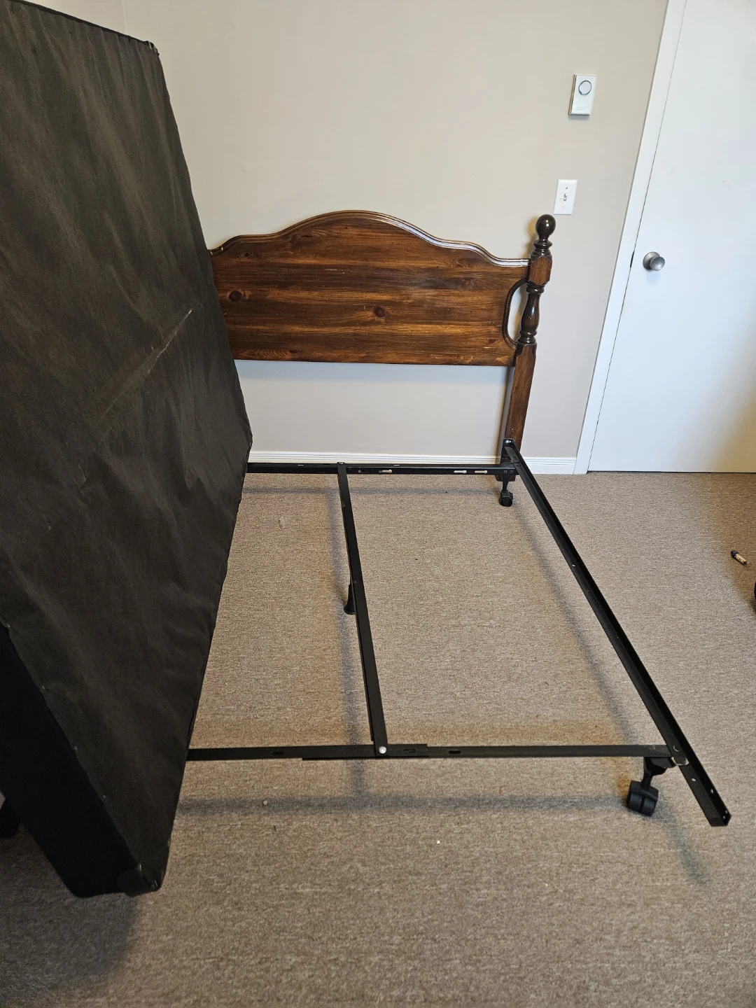 Wooden Headboard Bed Frame, Box Spring and Mattress