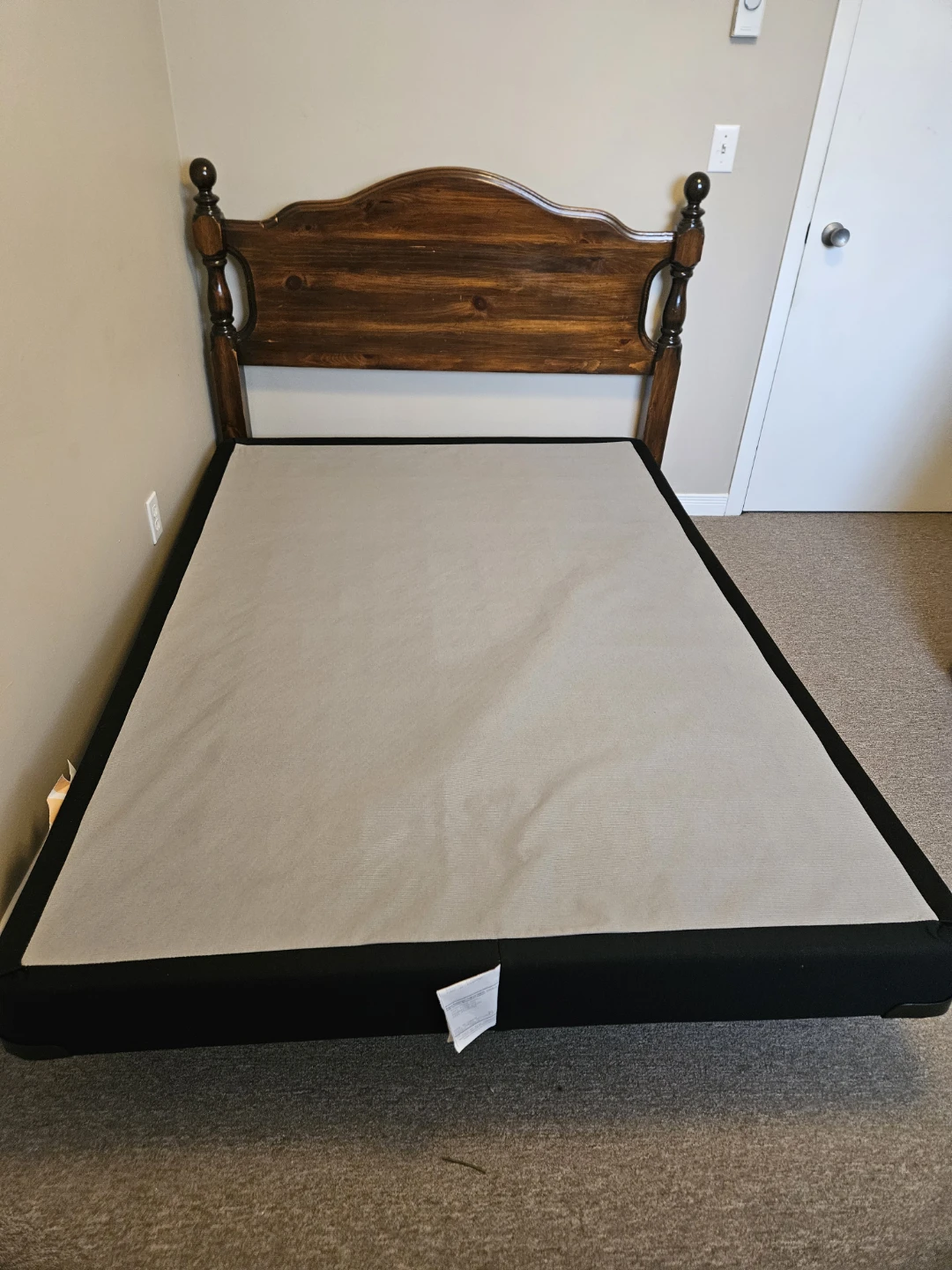 Wooden Headboard Bed Frame, Box Spring and Mattress - photo 2