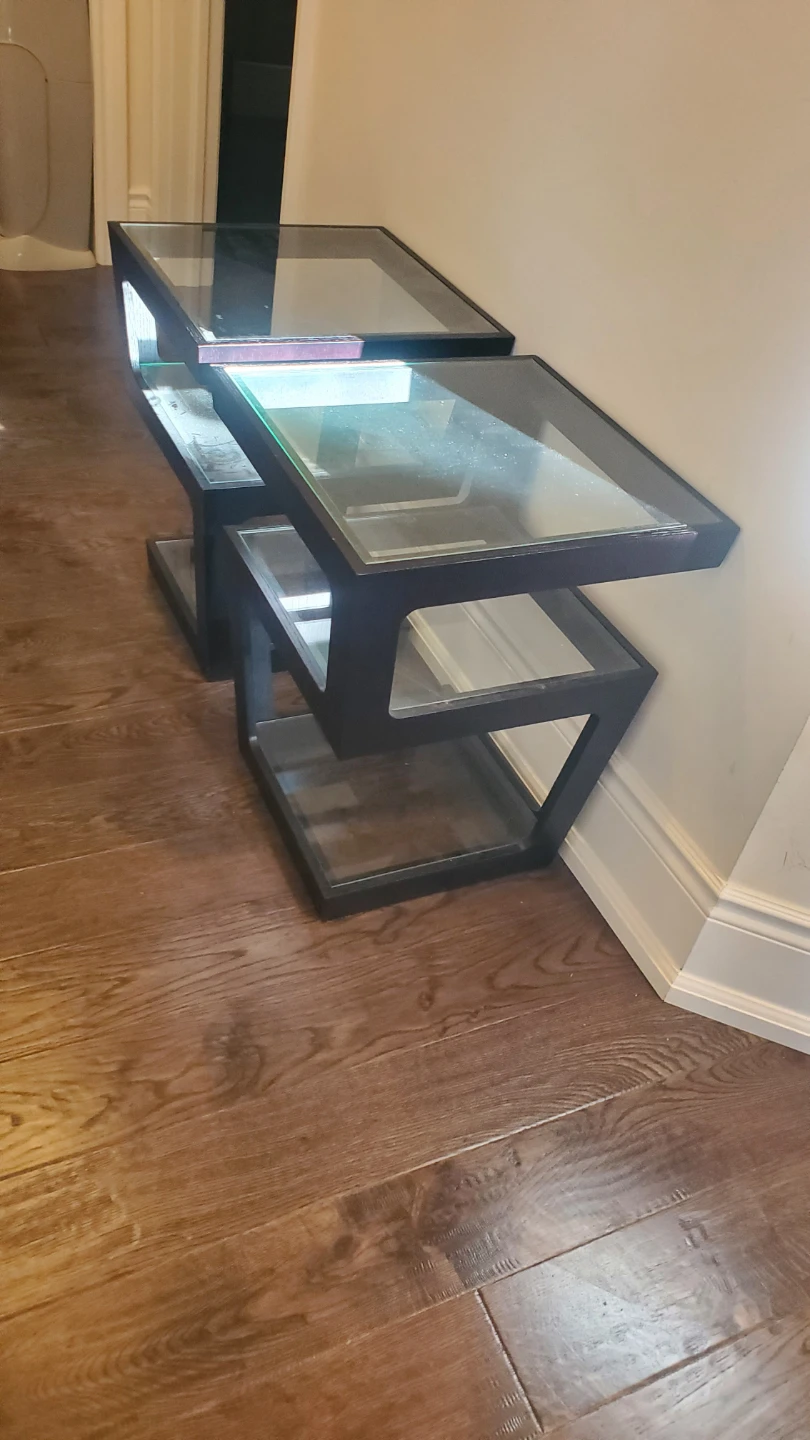 Set of 2 Modern Black Side Tables with Glass Tops - photo 2