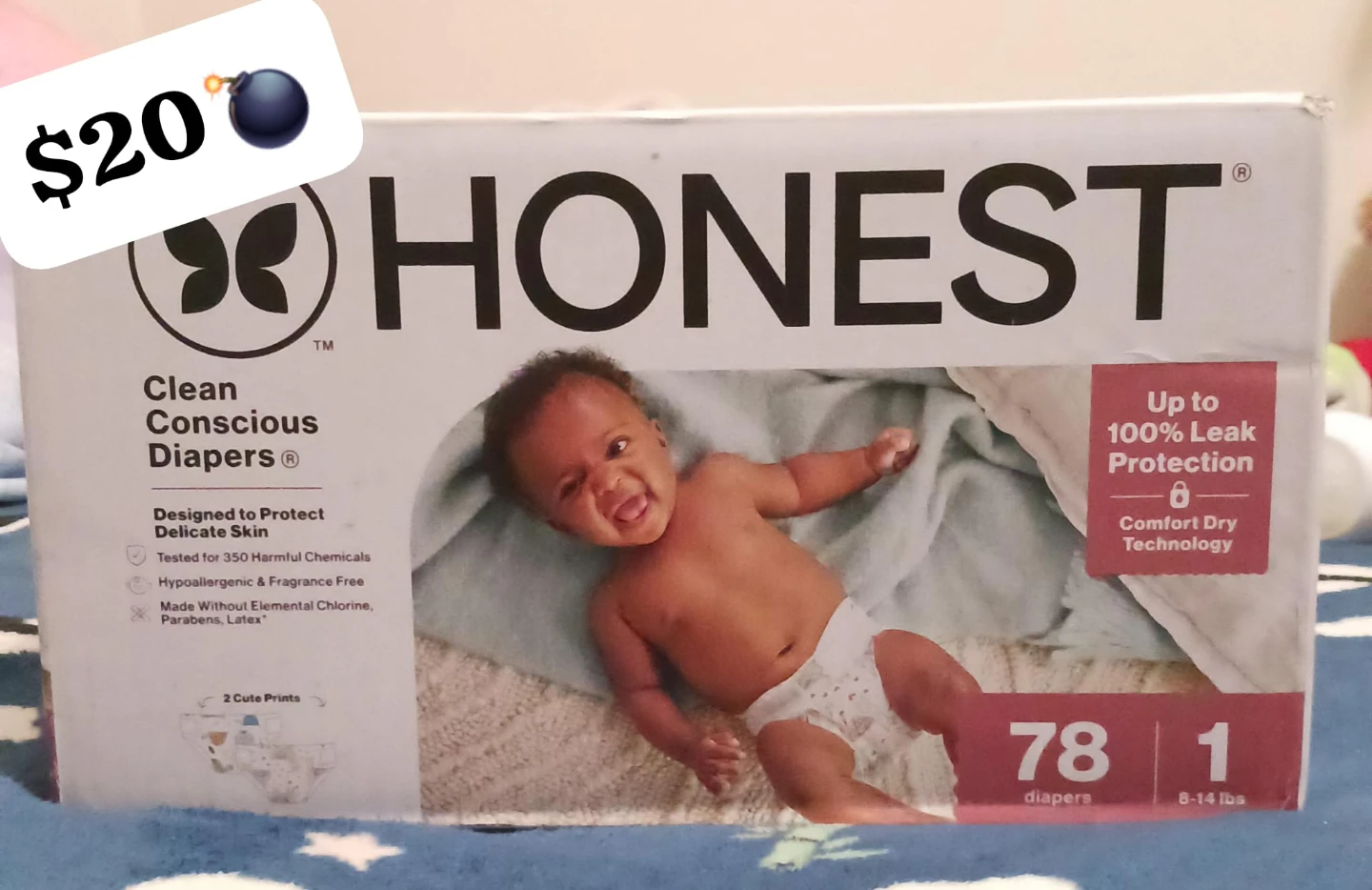 HONEST Clean Conscious Diapers, Size 1, 78 Count