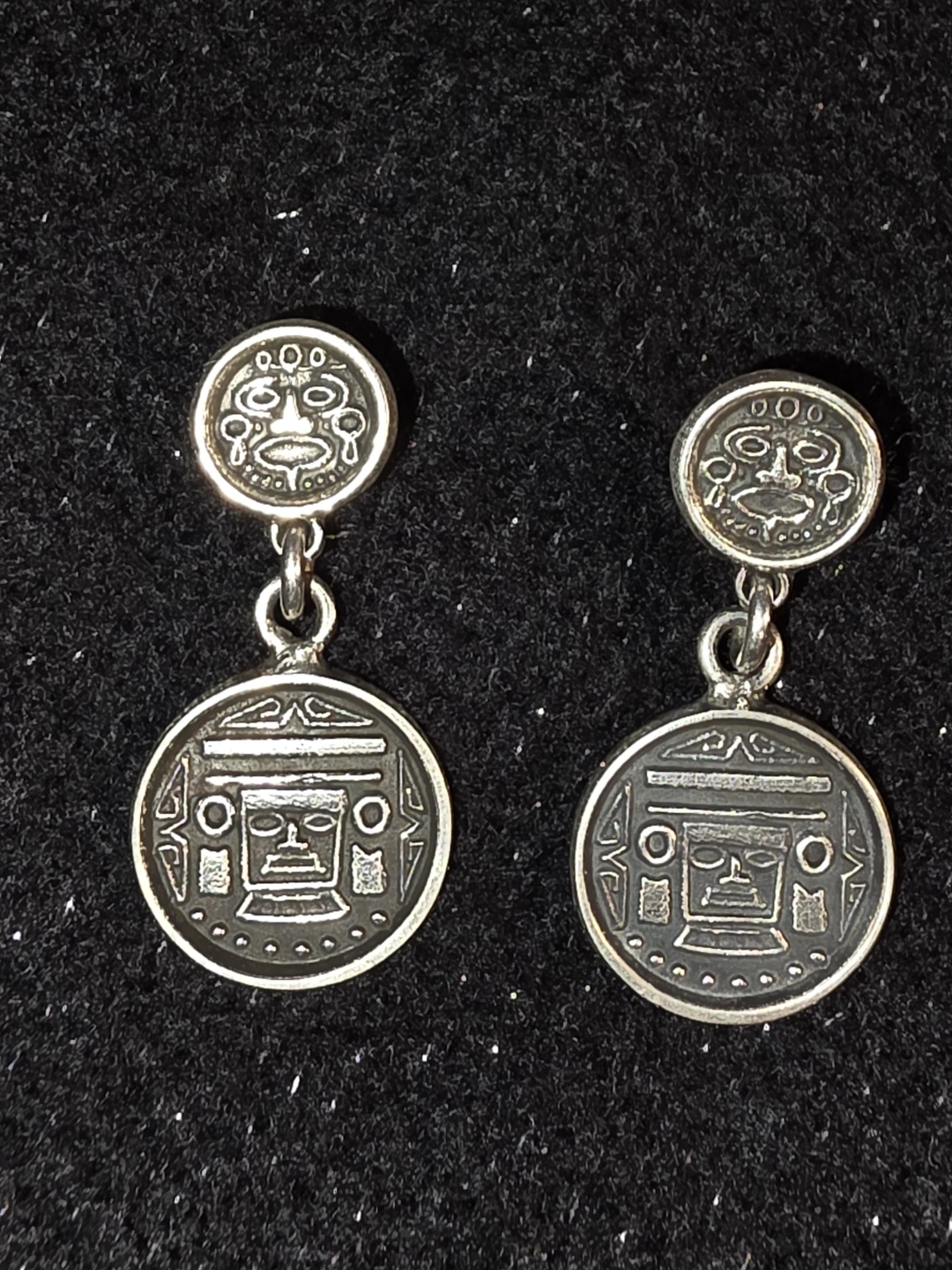 Sterling Silver Mexico 925 Dangle Earrings with Tribal Design