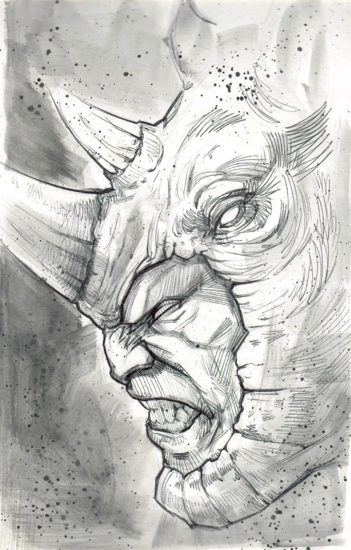 Hand-drawn Rhinoceros Portrait Sketch