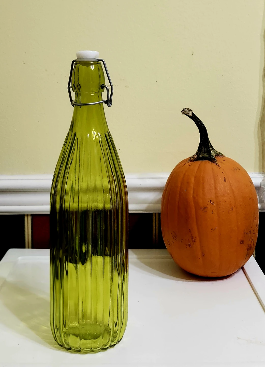 Olive Green Glass Bottle with Stopper